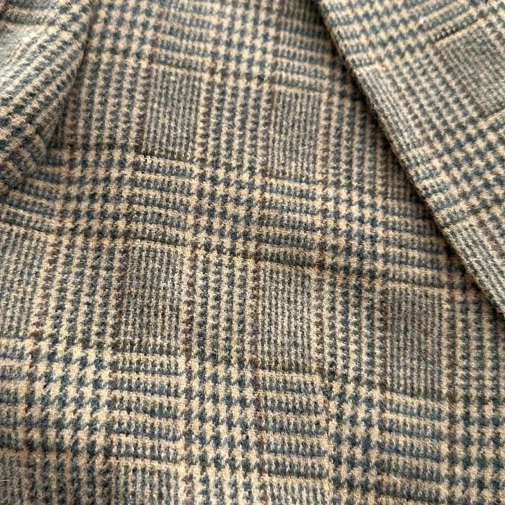 CRICKETEER Vintage Wool Camel Hair Blazer Sport Coat Brown Plaid Ivy Classic 46L